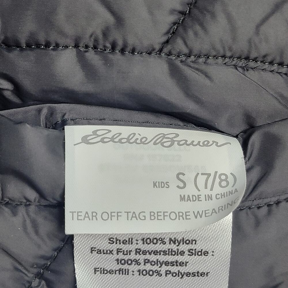 EDDIE BAUER Deer Harbor Reversible Hooded Puffer Jacket Black Kids size S (7/8) - Picture 12 of 13